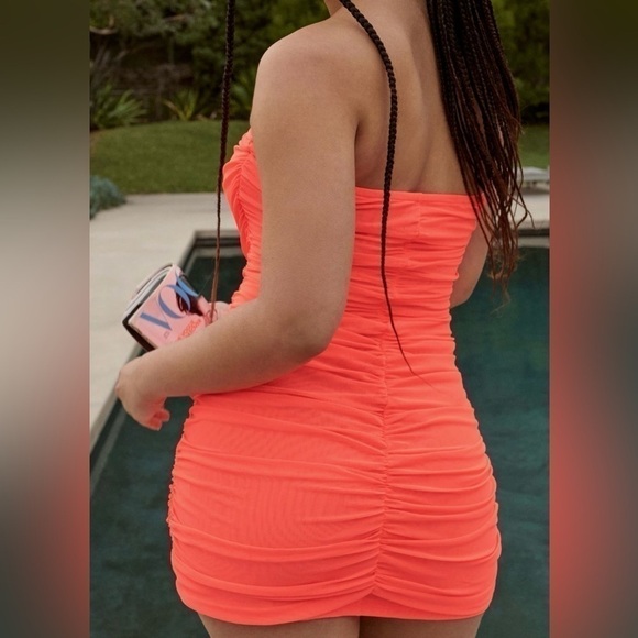 NWT By Anthropologie Strapless Ruched Mini Dress in Coral, 1X - Picture 3 of 10